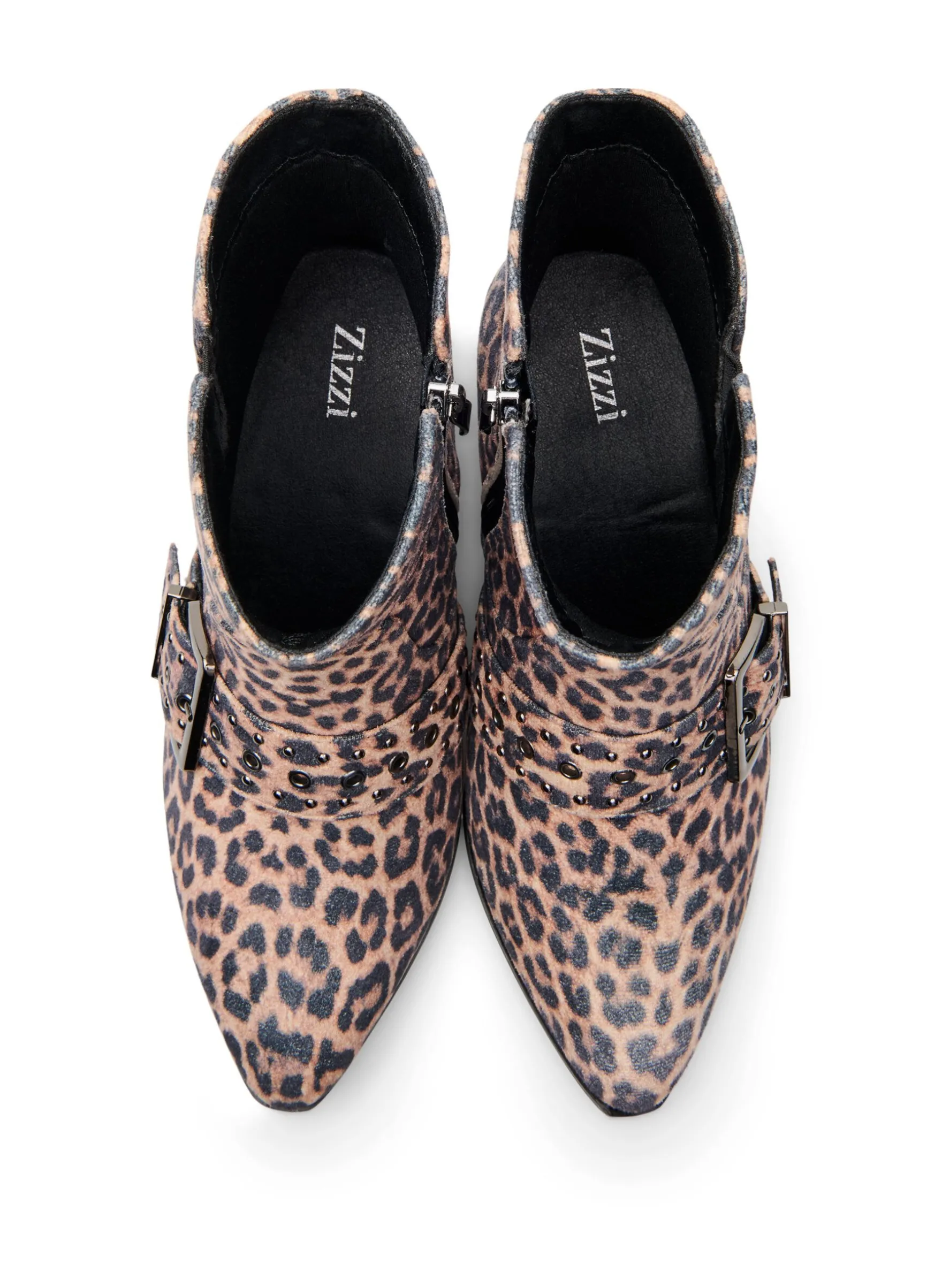 Extra Weite - Leopard-Knöchelstiefel mit Schnalle und Nieten