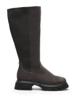 Extra Weiter - Hoher Stiefel aus Wildlederimitat mit gerippten Einsätzen
