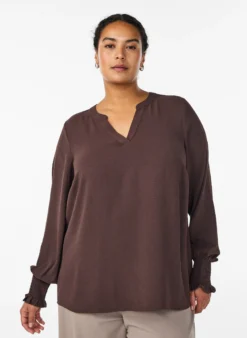 FLASH - Bluse mit Smockbündchen und V-Ausschnitt