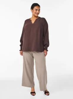 FLASH - Bluse mit Smockbündchen und V-Ausschnitt