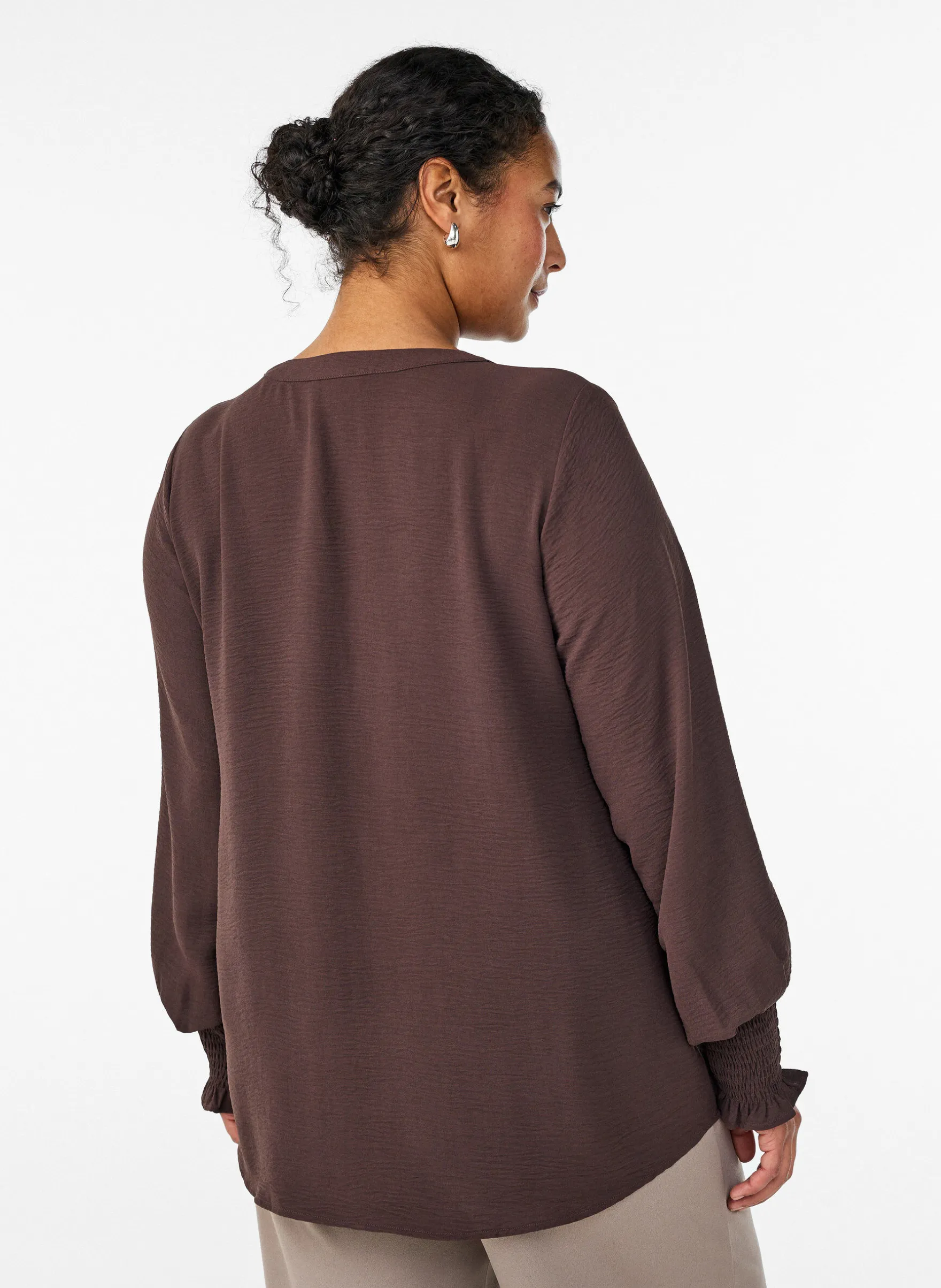 FLASH - Bluse mit Smockbündchen und V-Ausschnitt