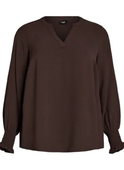FLASH - Bluse mit Smockbündchen und V-Ausschnitt