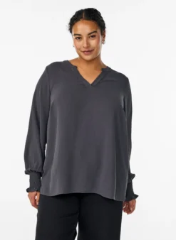FLASH - Bluse mit Smockbündchen und V-Ausschnitt