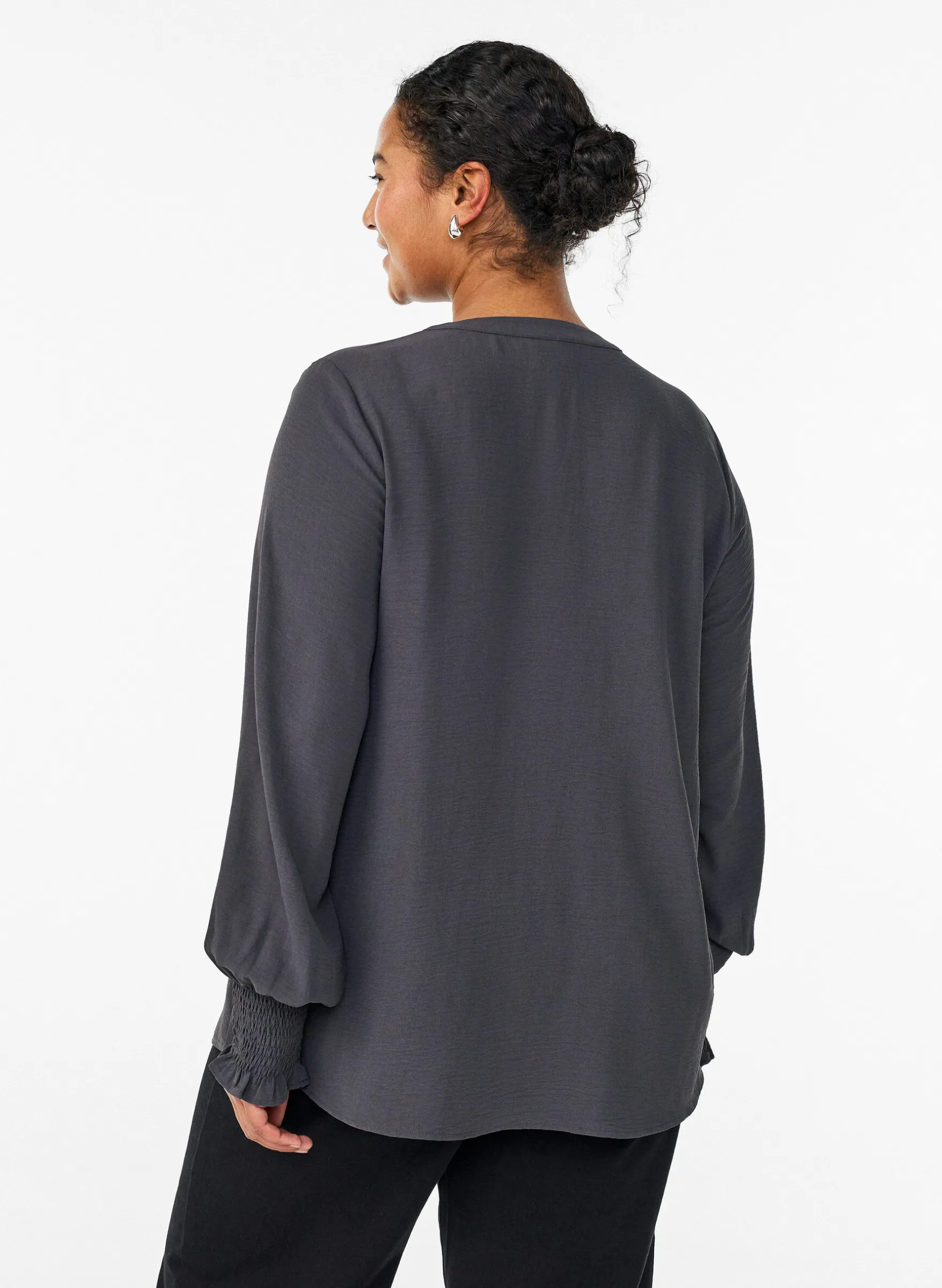 FLASH - Bluse mit Smockbündchen und V-Ausschnitt