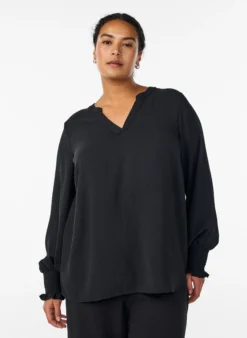 FLASH - Bluse mit Smockbündchen und V-Ausschnitt