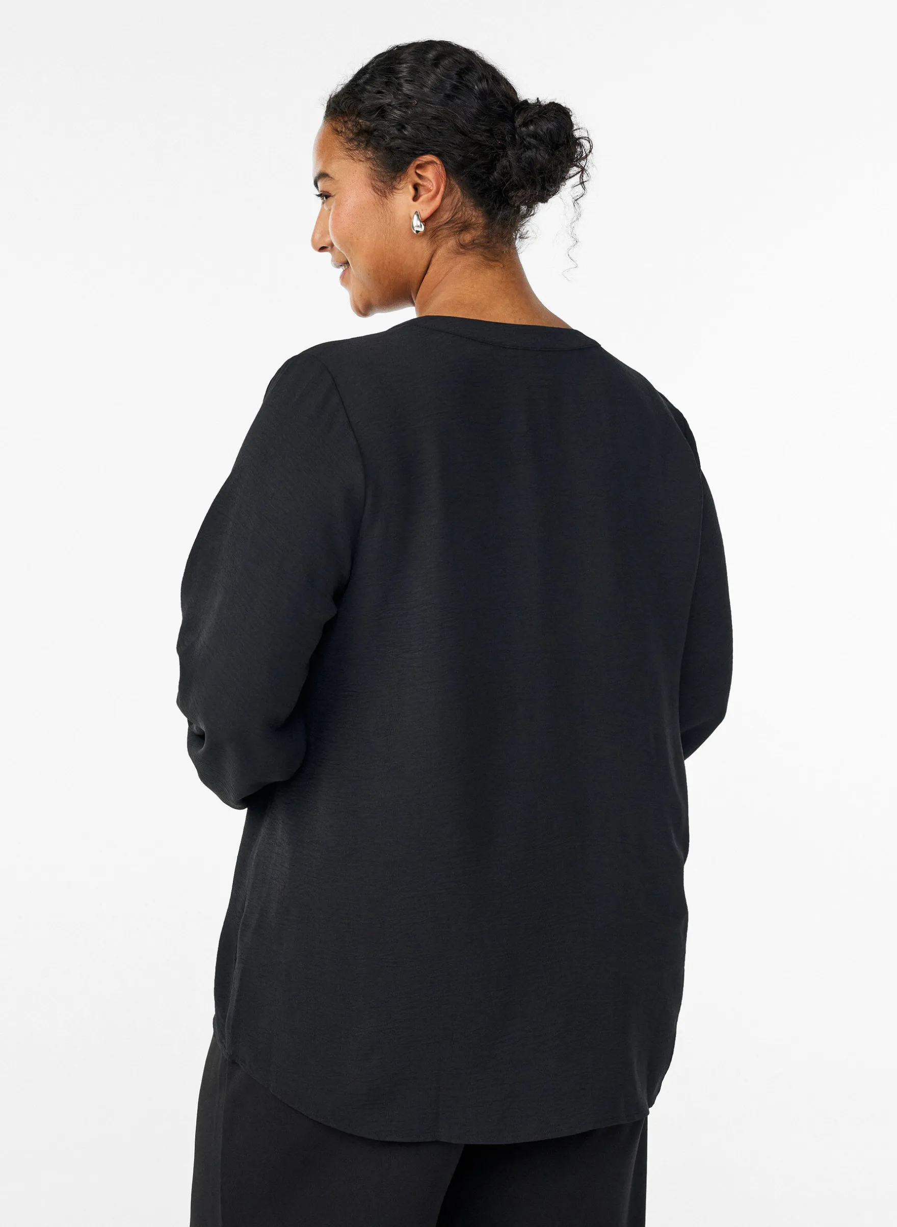 FLASH - Bluse mit Smockbündchen und V-Ausschnitt
