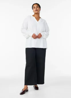 FLASH - Bluse mit Smockbündchen und V-Ausschnitt