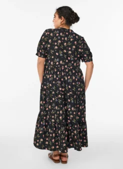 FLASH - Knöchellanges Kleid mit kurzen Ärmeln und gestuften Volants
