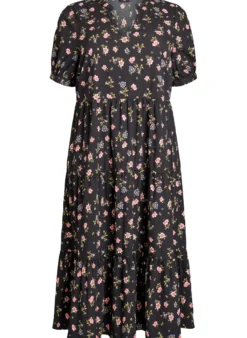 FLASH - Knöchellanges Kleid mit kurzen Ärmeln und gestuften Volants