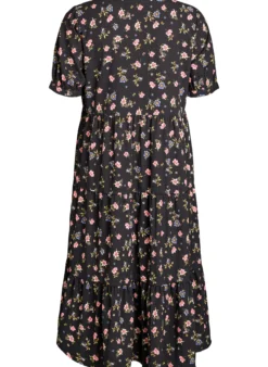 FLASH - Knöchellanges Kleid mit kurzen Ärmeln und gestuften Volants