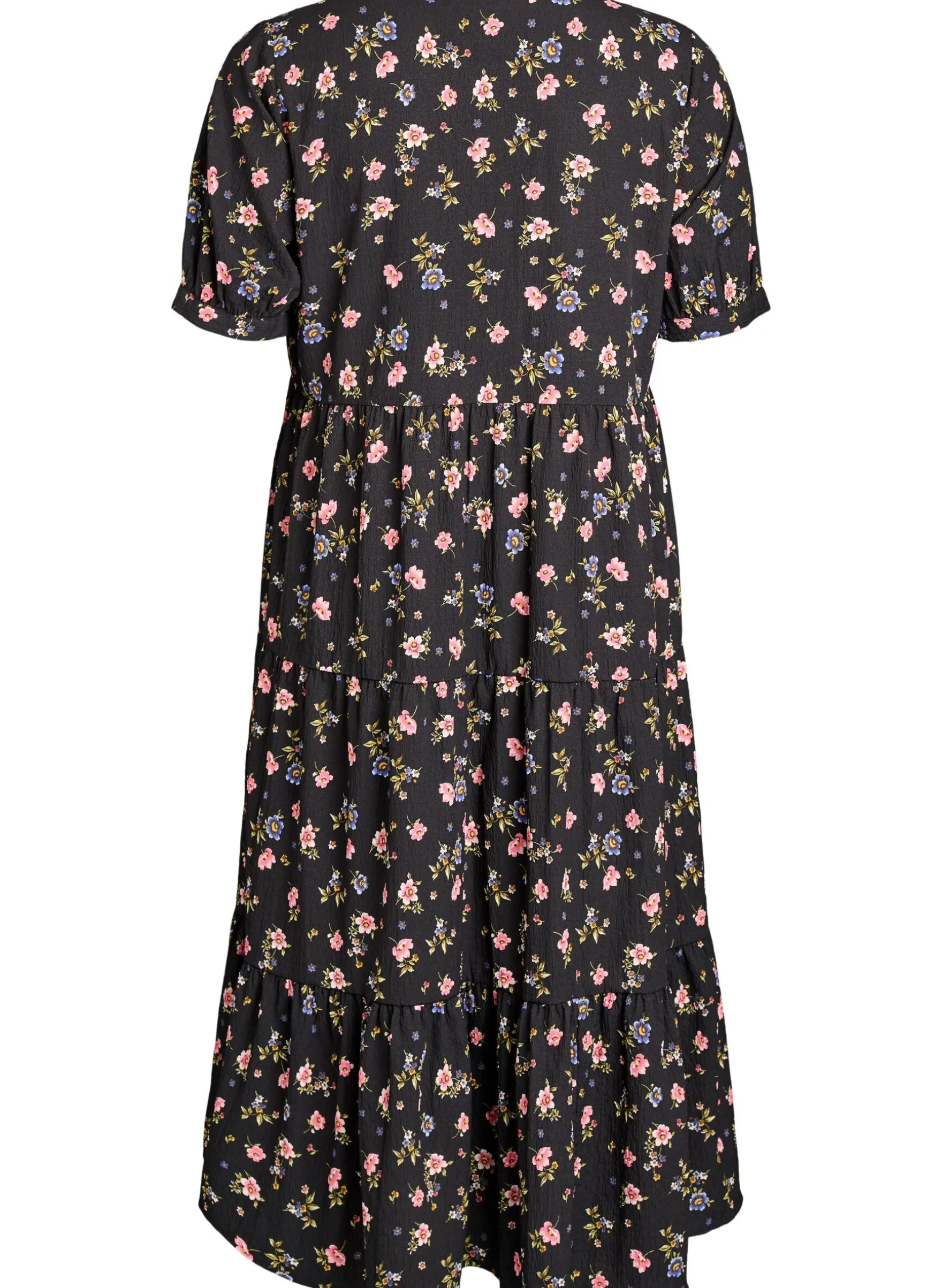 FLASH - Knöchellanges Kleid mit kurzen Ärmeln und gestuften Volants