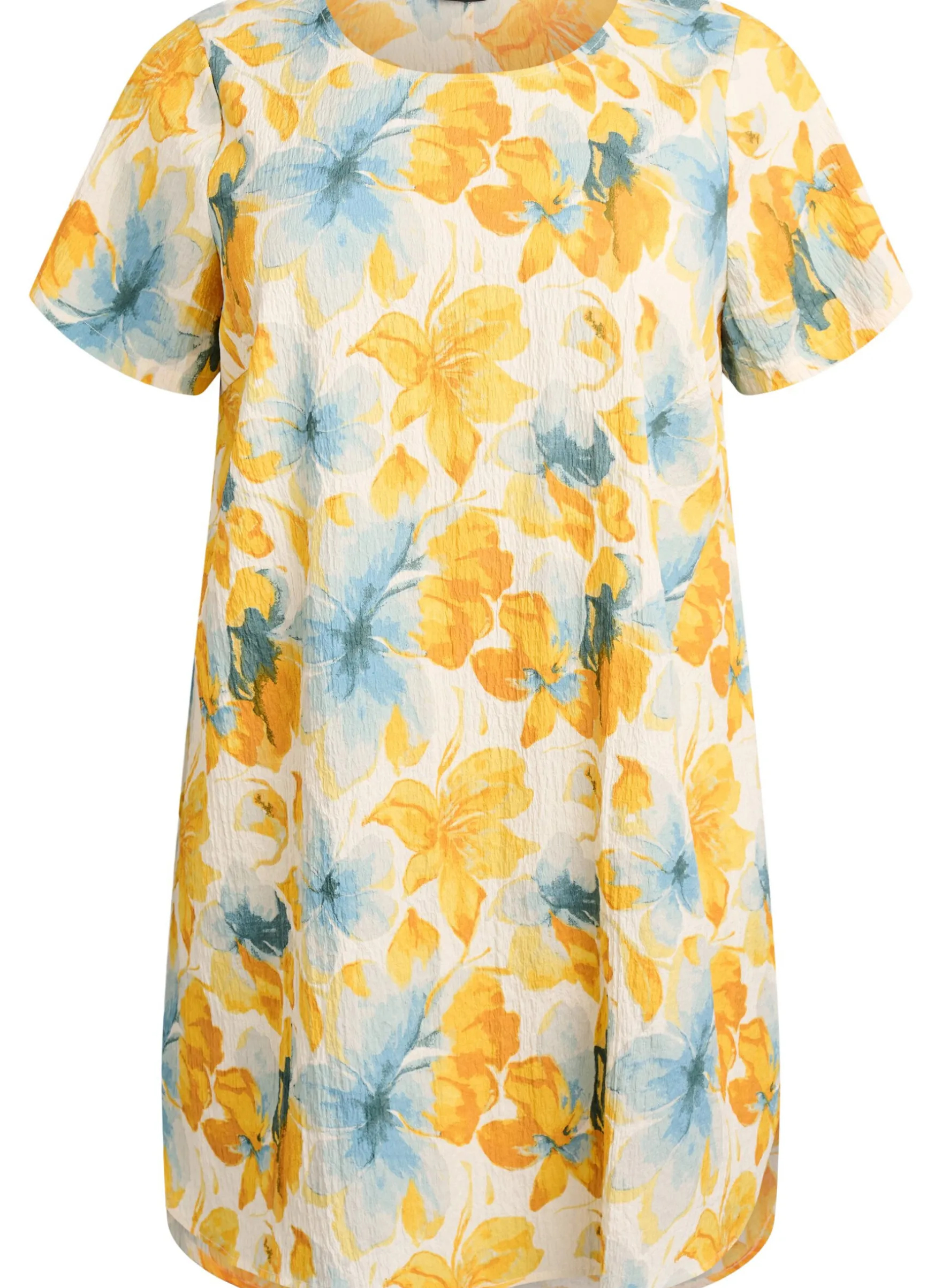 FLASH - Kurzes Kleid mit gecrinkelter Textur und kurzen Ärmeln