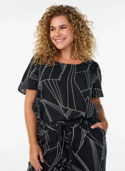 FLASH - Kurzärmelige Bluse aus Viskose mit Print