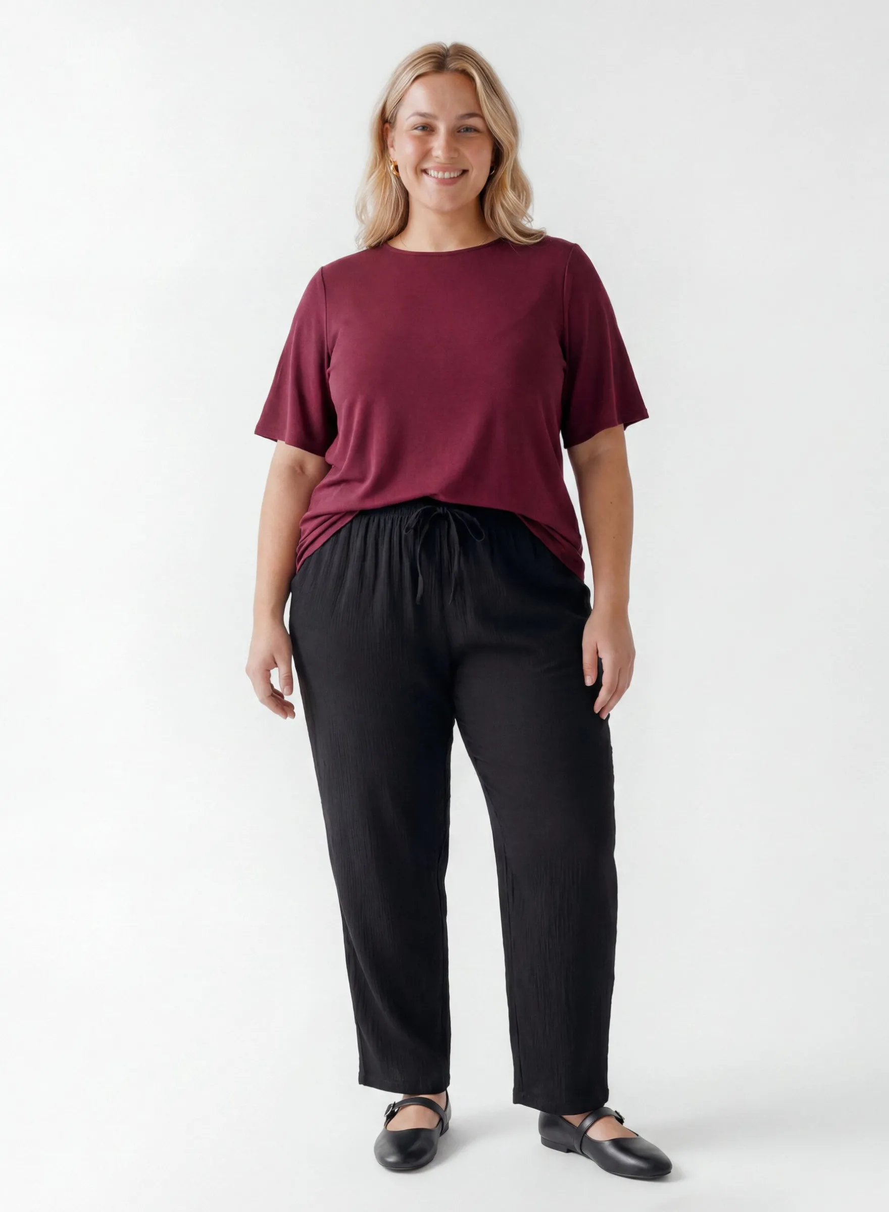 FLASH - Kurzärmelige, gewebte Bluse mit Rundhals