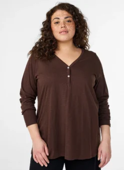 FLASH - Langarmshirt mit V-Ausschnitt und Knöpfen