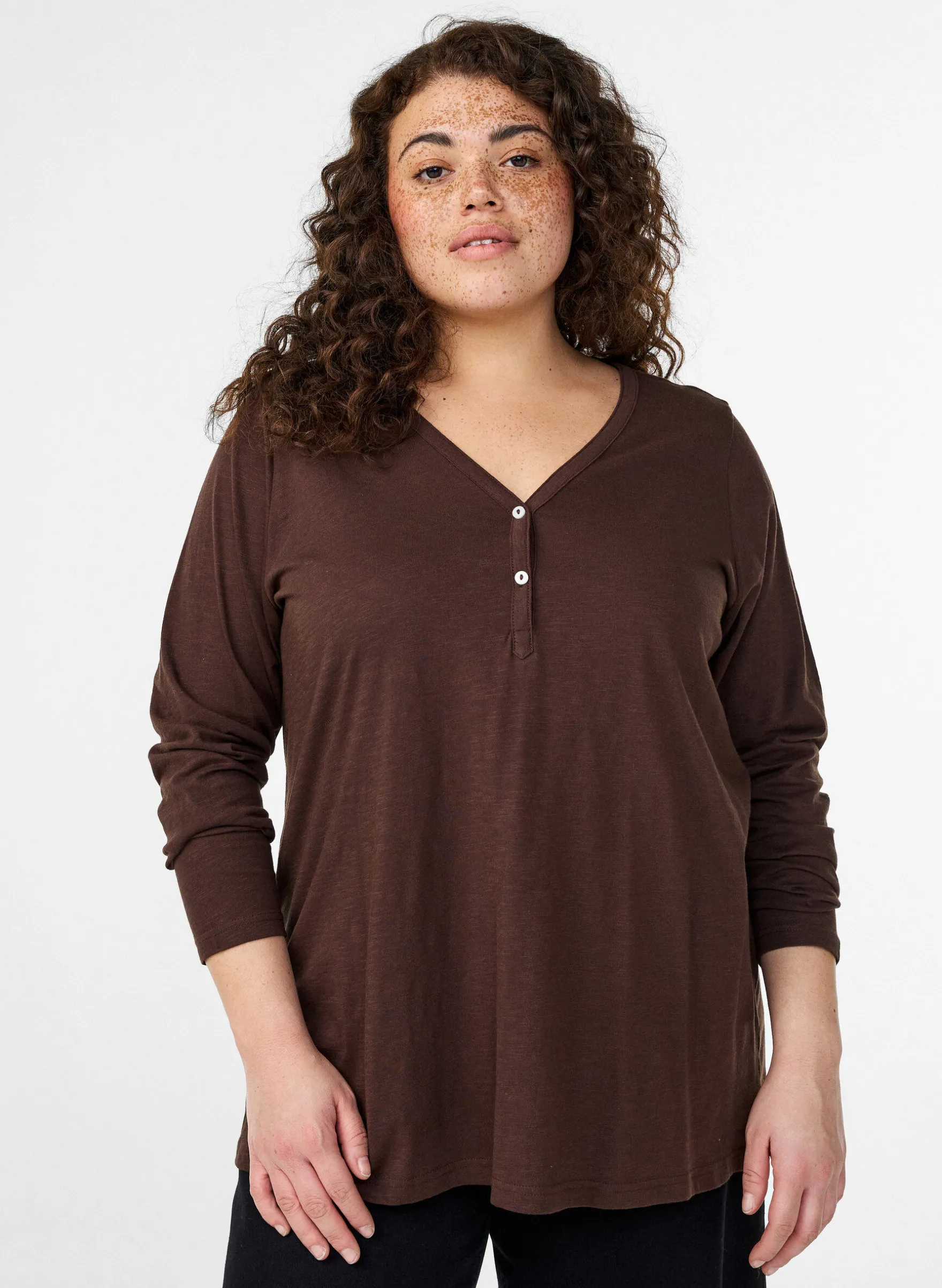 FLASH - Langarmshirt mit V-Ausschnitt und Knöpfen