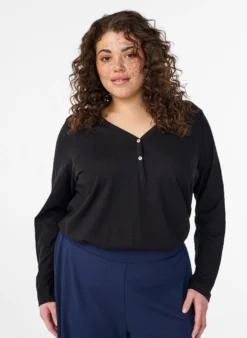 FLASH - Langarmshirt mit V-Ausschnitt und Knöpfen