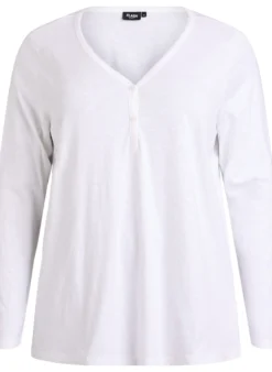 FLASH - Langarmshirt mit V-Ausschnitt und Knöpfen