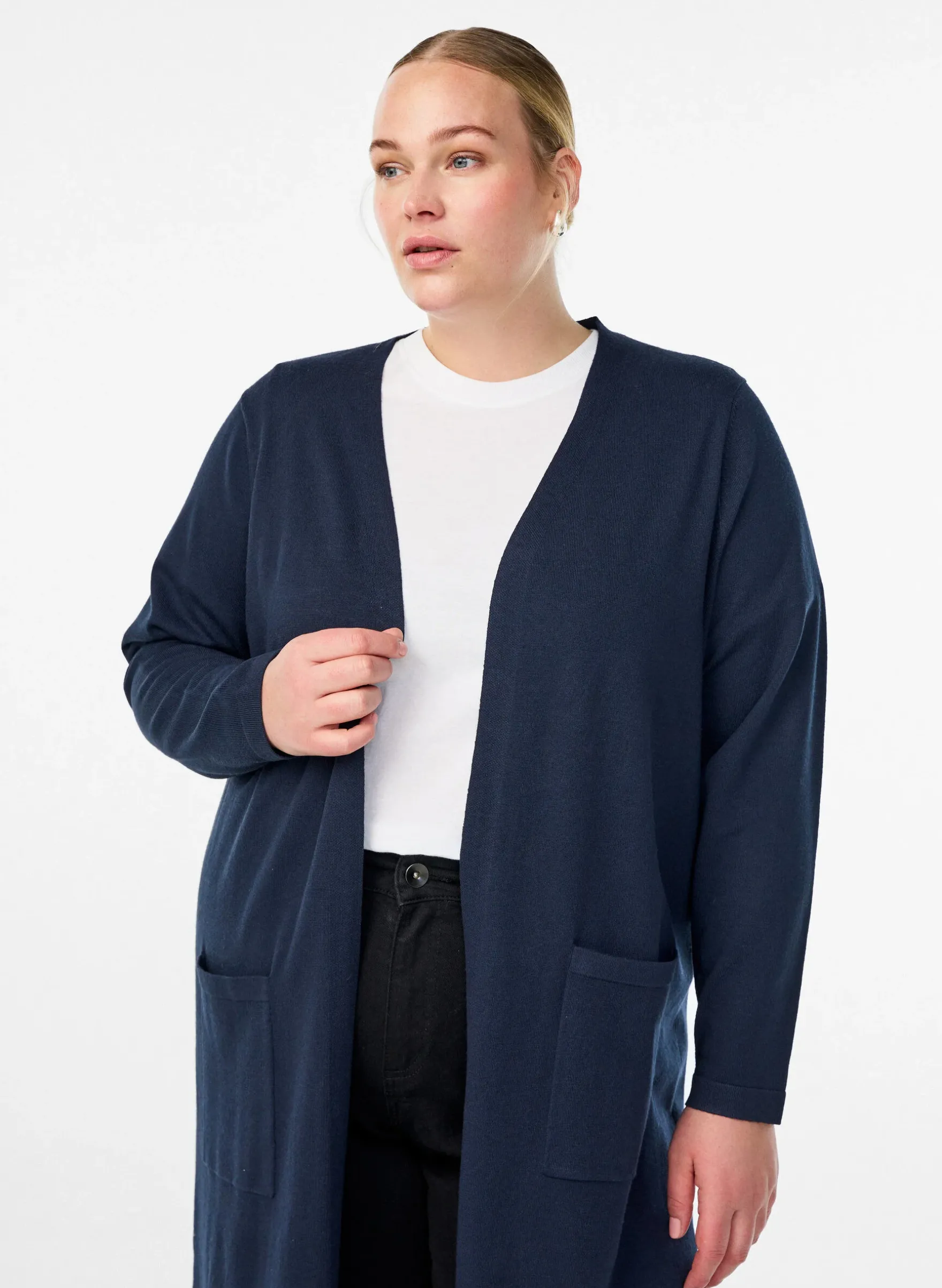 FLASH - Lange, offene Strickjacke mit Taschen