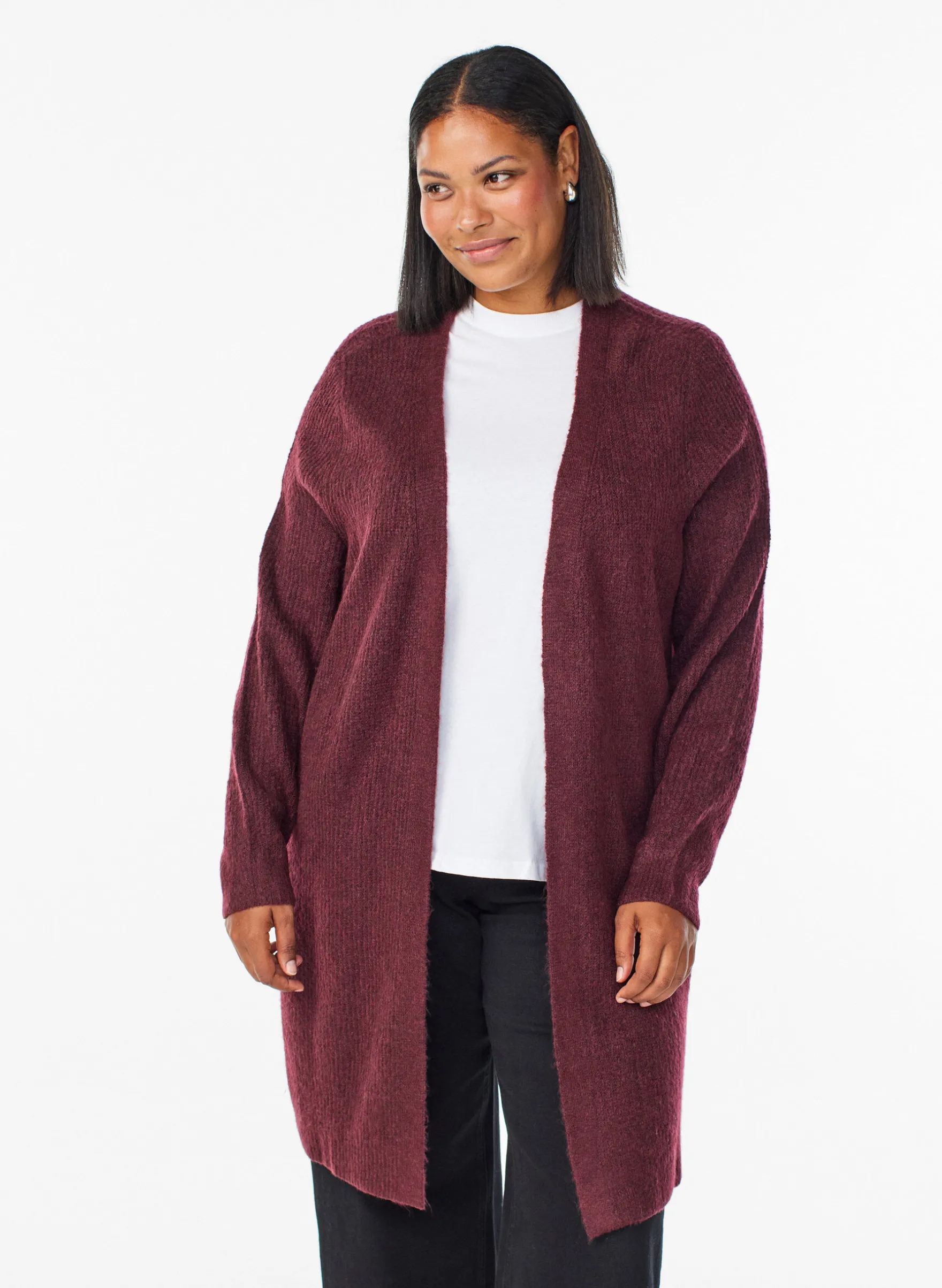 FLASH - Langer Rippstrick-Cardigan mit offener Front