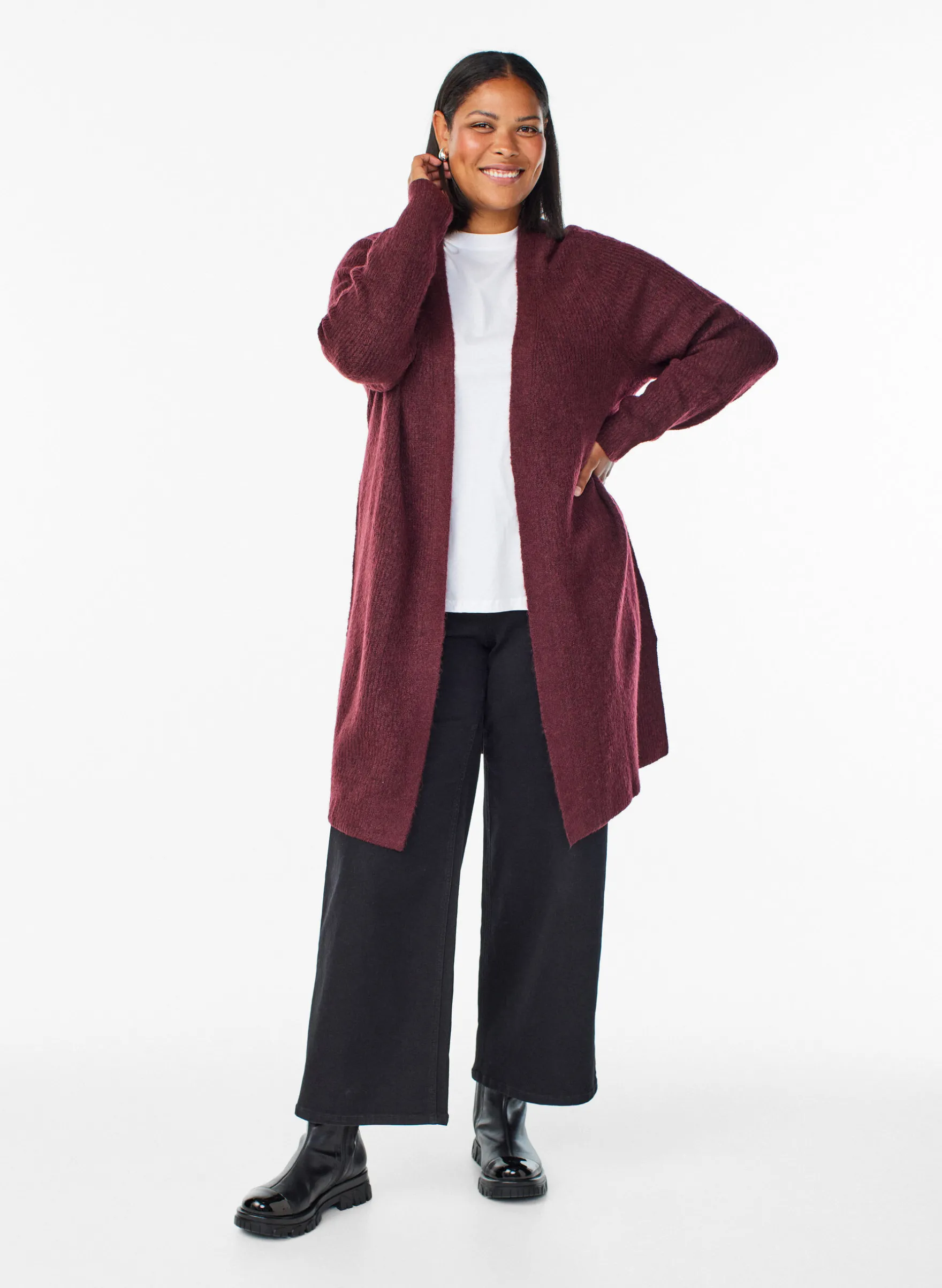 FLASH - Langer Rippstrick-Cardigan mit offener Front