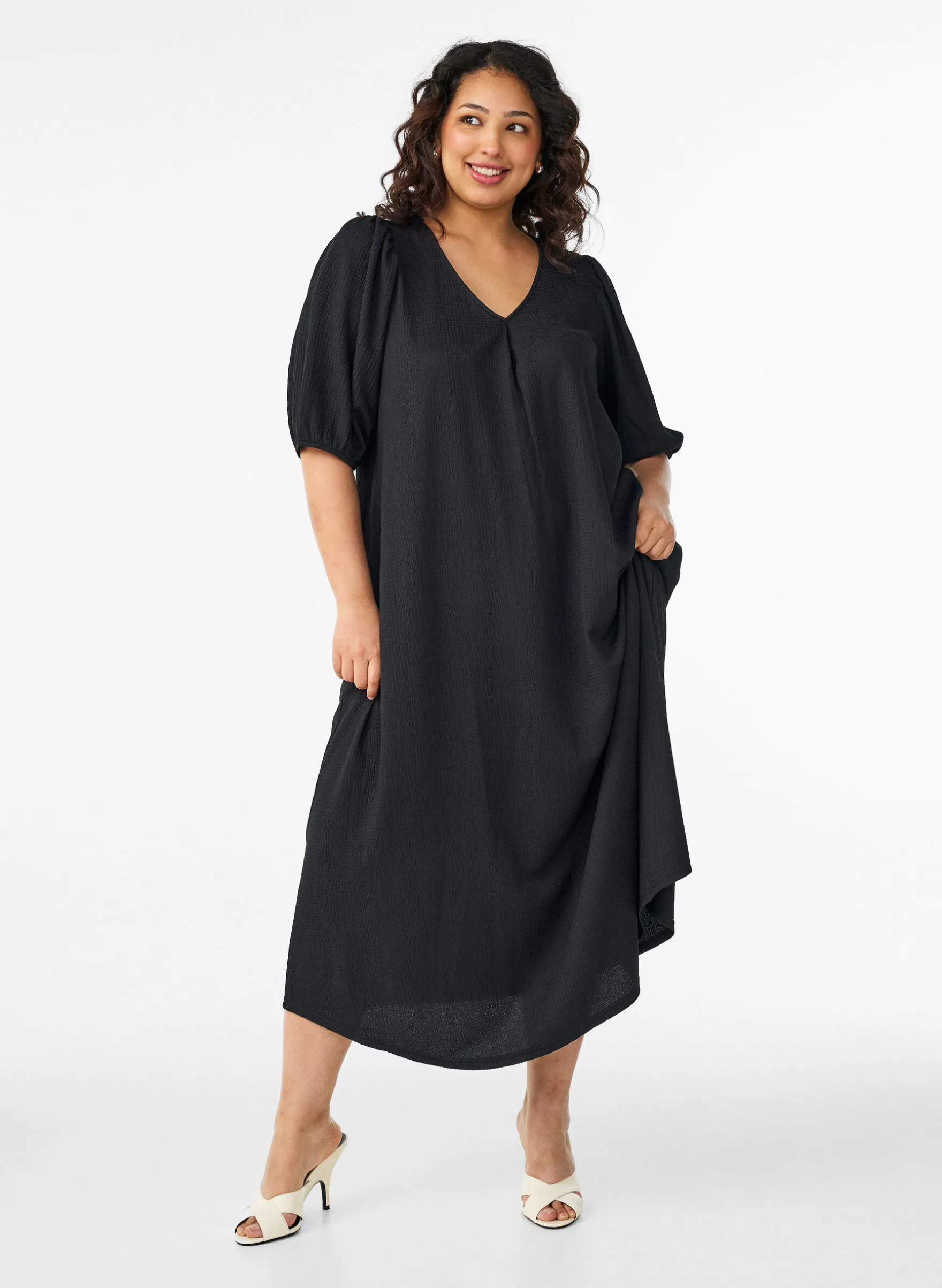 FLASH - Midikleid mit V-Ausschnitt und Struktur