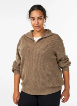 FLASH - Strickpullover mit hohem Kragen und Reißverschluss