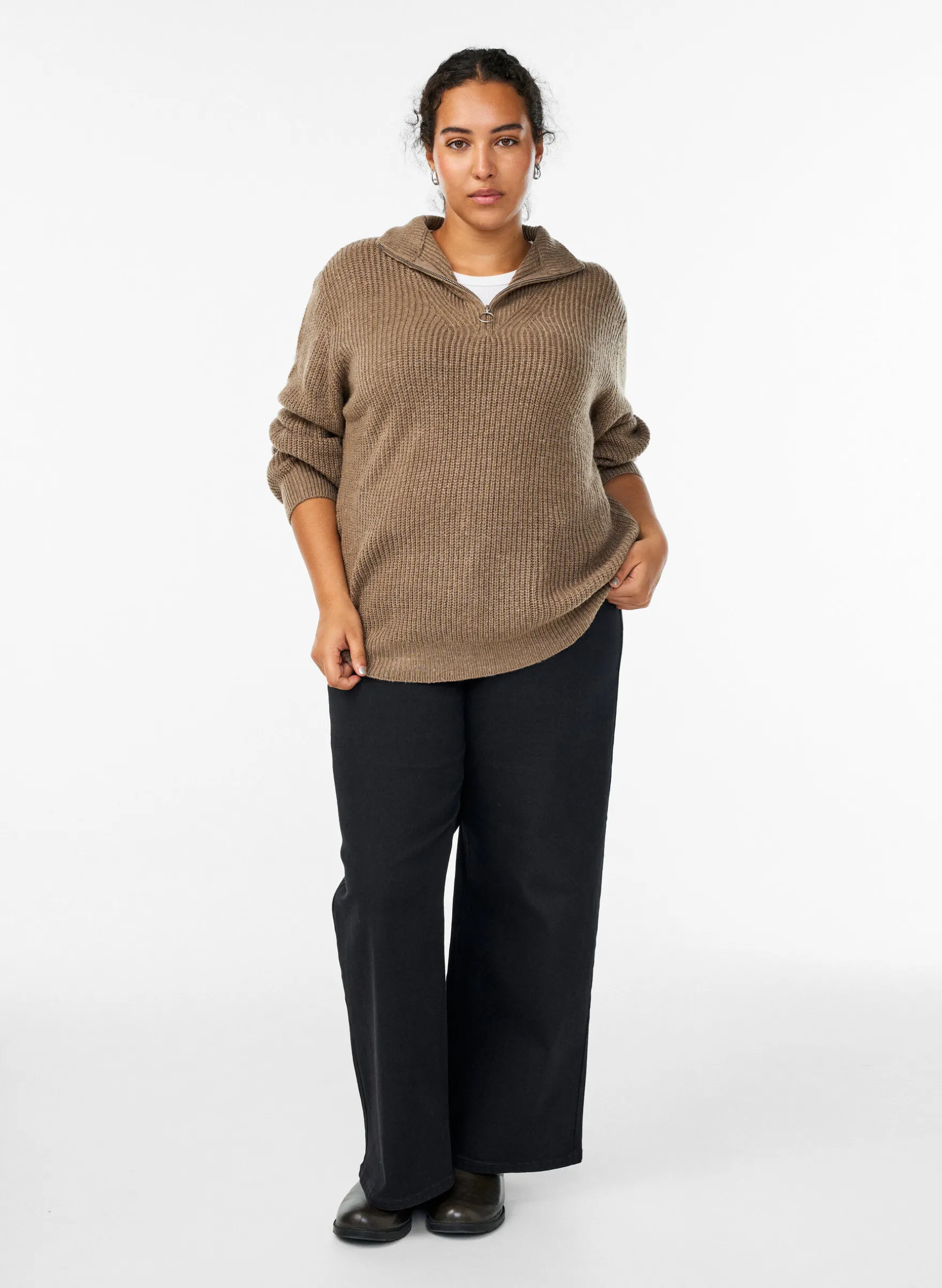 FLASH - Strickpullover mit hohem Kragen und Reißverschluss