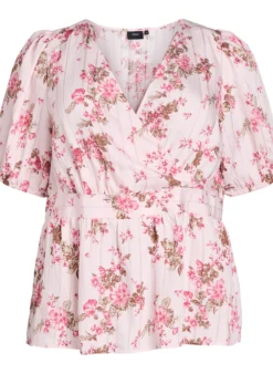 Geblümte Bluse mit kurzen Ärmeln und geraffter Taille