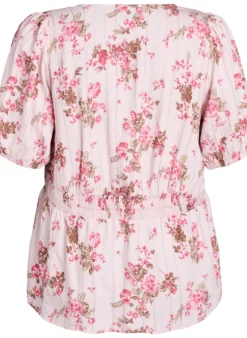 Geblümte Bluse mit kurzen Ärmeln und geraffter Taille