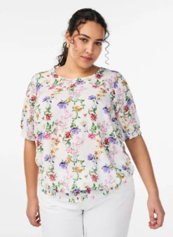 Geblümte Bluse mit Puffärmeln