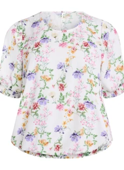 Geblümte Bluse mit Puffärmeln