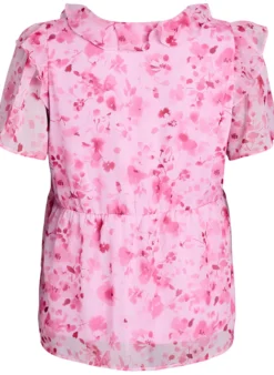 Geblümte Bluse mit Rüschenkragen und Peplum-Effekt