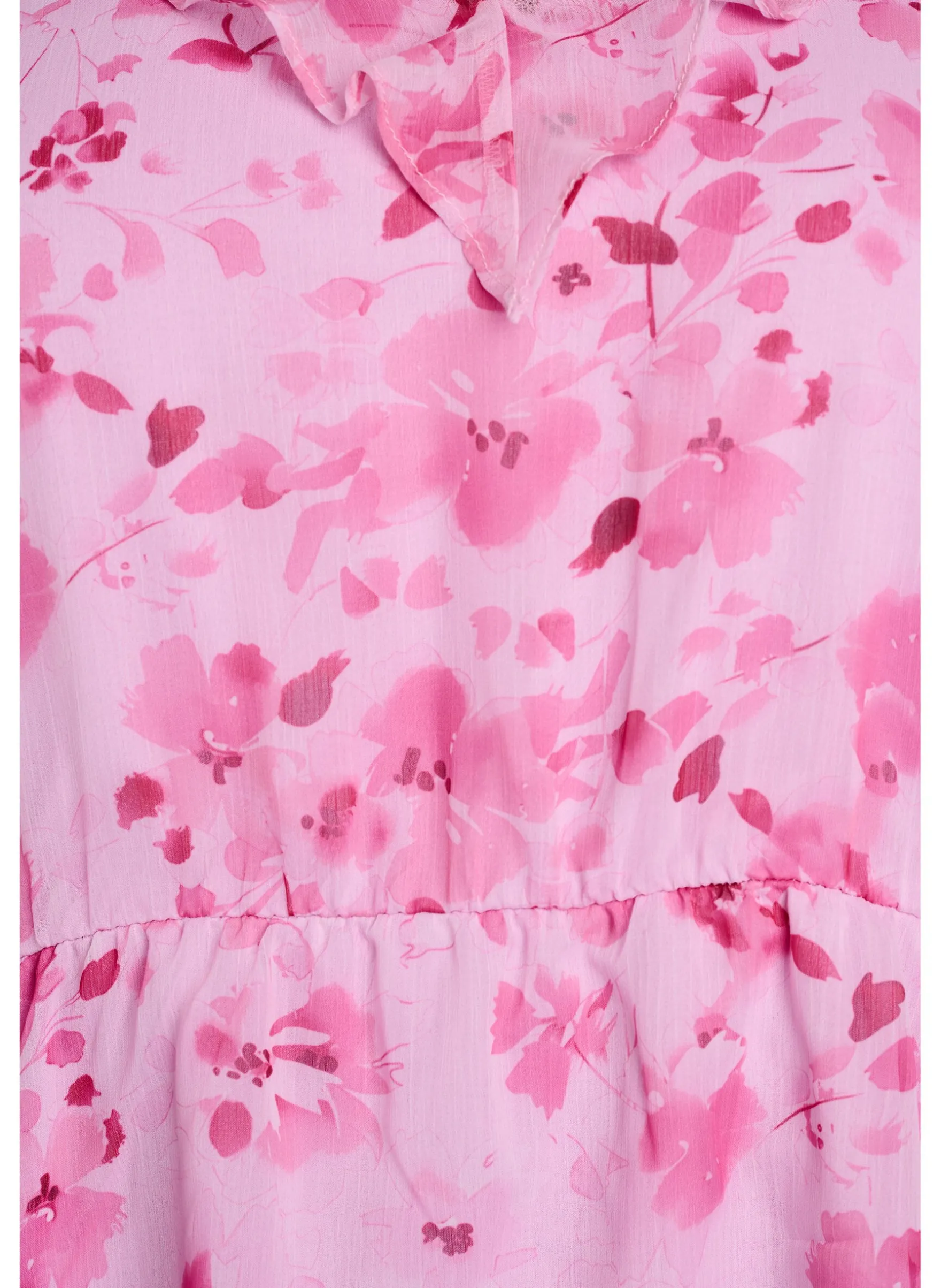 Geblümte Bluse mit Rüschenkragen und Peplum-Effekt