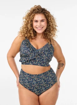 Geblümtes Bikinioberteil mit Rüschendetails