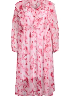 Geblümtes Kleid aus Chiffon mit Rüschen und langen Ärmeln