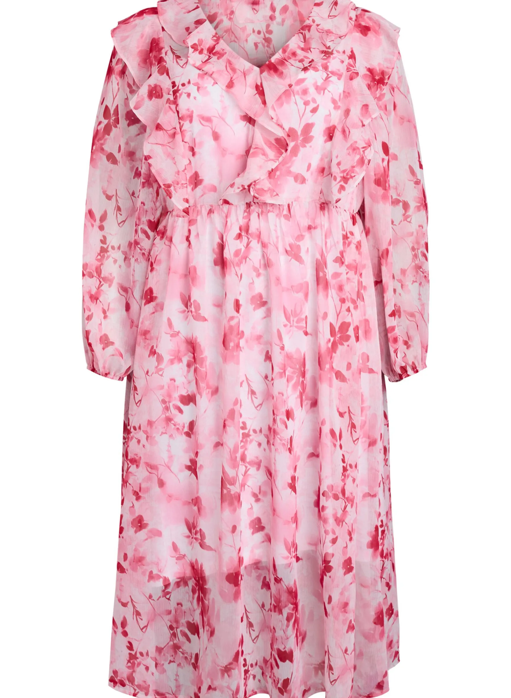 Geblümtes Kleid aus Chiffon mit Rüschen und langen Ärmeln