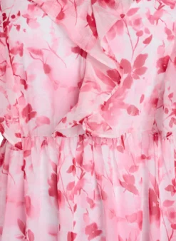 Geblümtes Kleid aus Chiffon mit Rüschen und langen Ärmeln