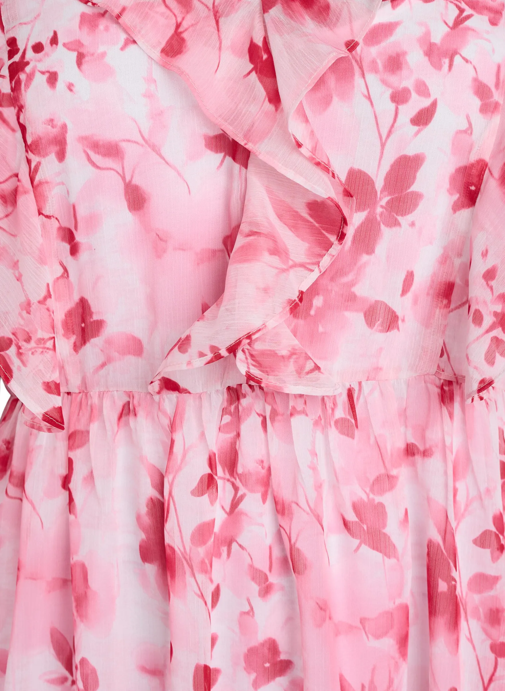 Geblümtes Kleid aus Chiffon mit Rüschen und langen Ärmeln