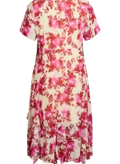 Geblümtes Kleid aus Chiffon mit Rüschendetails und V-Ausschnitt.