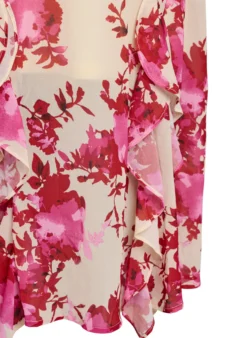 Geblümtes Kleid aus Chiffon mit Rüschendetails und V-Ausschnitt.