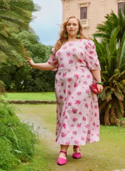 Geblümtes Midikleid mit Puffärmeln