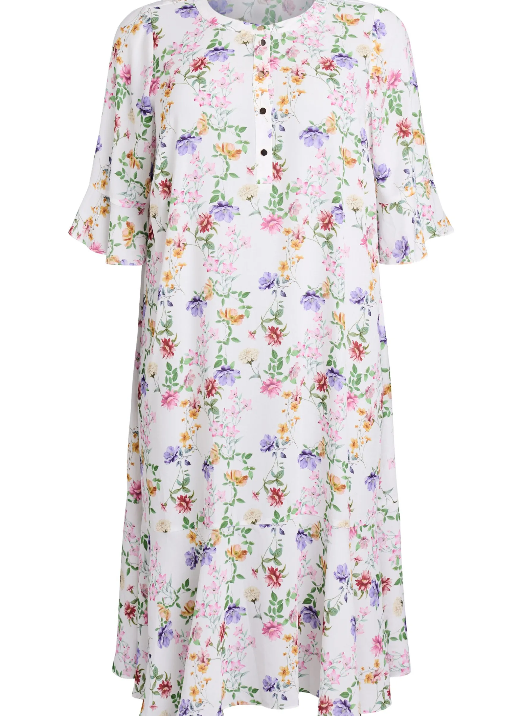 Geblümtes Midi-Kleid mit 3/4-Ärmeln