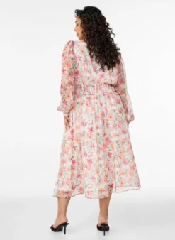 Geblümtes Midikleid mit Wickeloptik und Smock