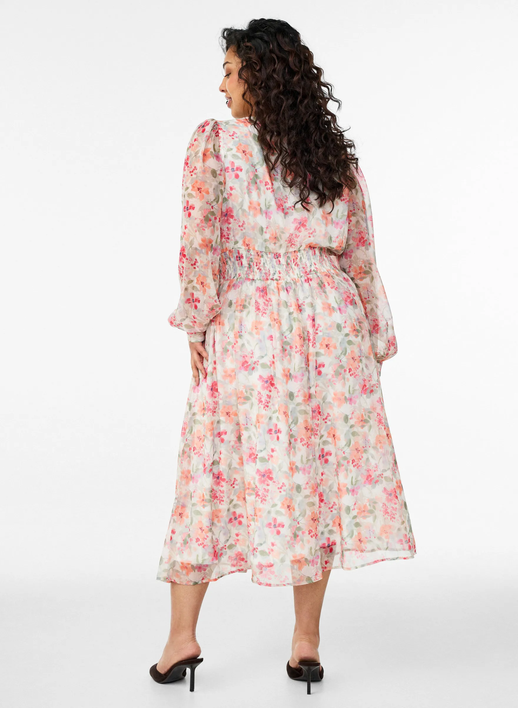 Geblümtes Midikleid mit Wickeloptik und Smock