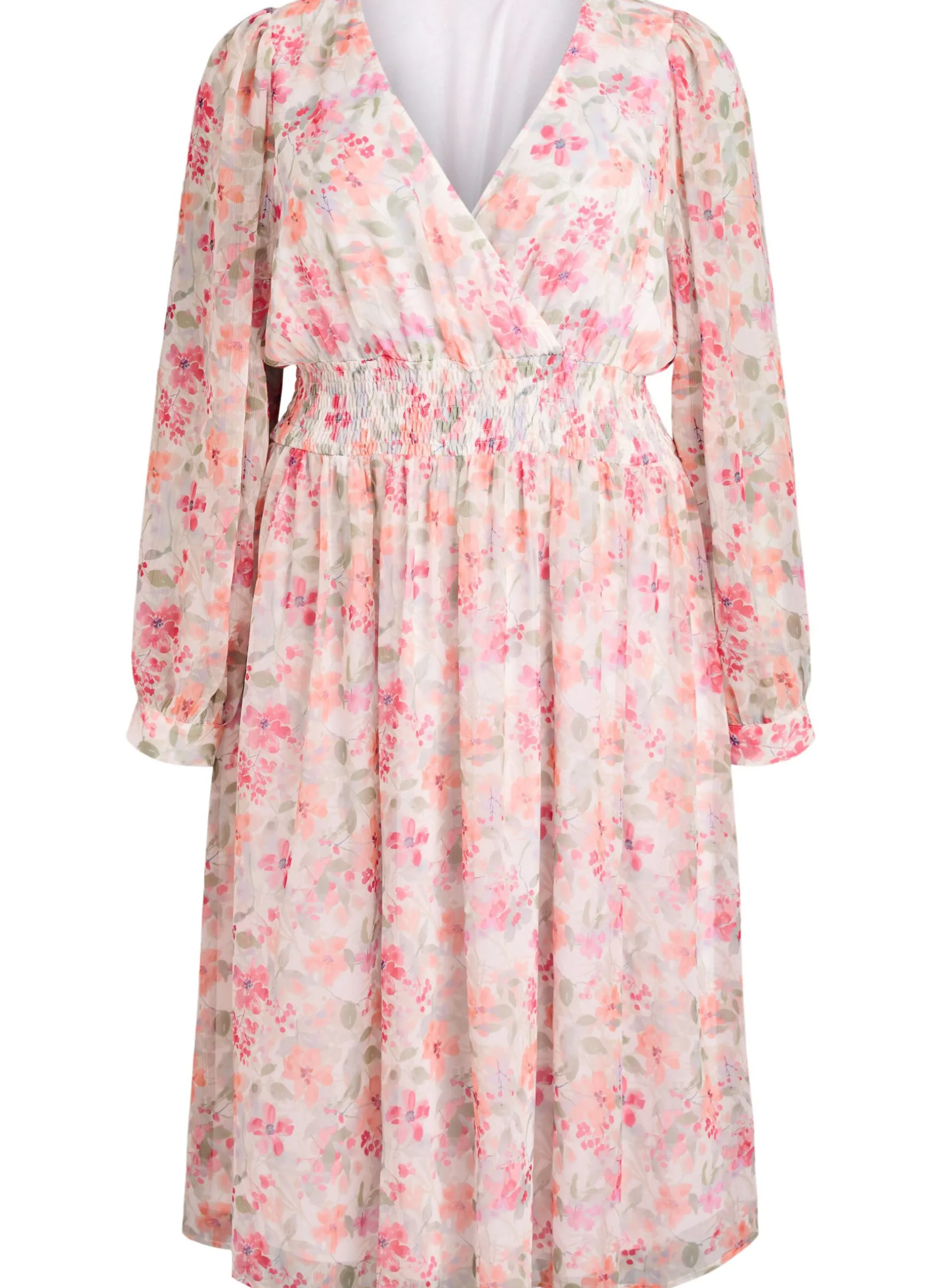 Geblümtes Midikleid mit Wickeloptik und Smock