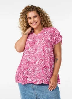Gemusterte Bluse aus Viskose mit Rüschendetails