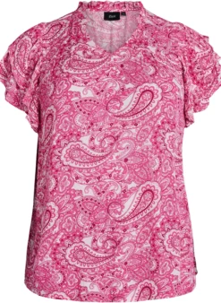 Gemusterte Bluse aus Viskose mit Rüschendetails