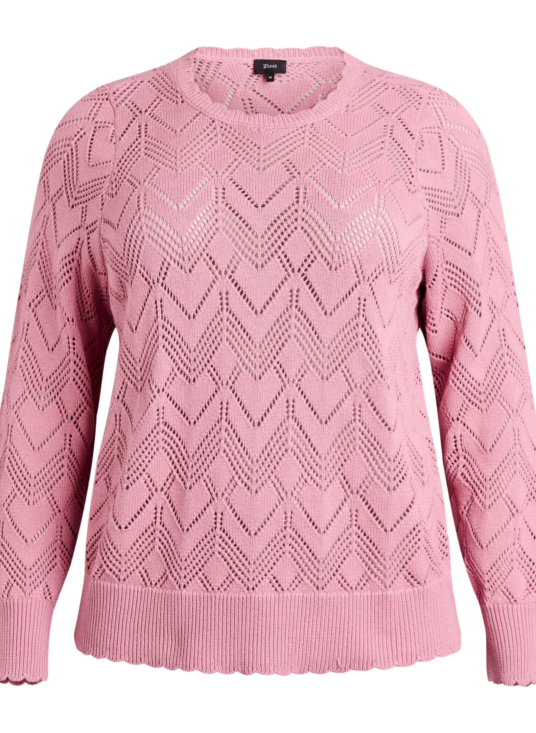 Gemusterte Strickbluse mit welligem Rand und Rundhalsausschnitt