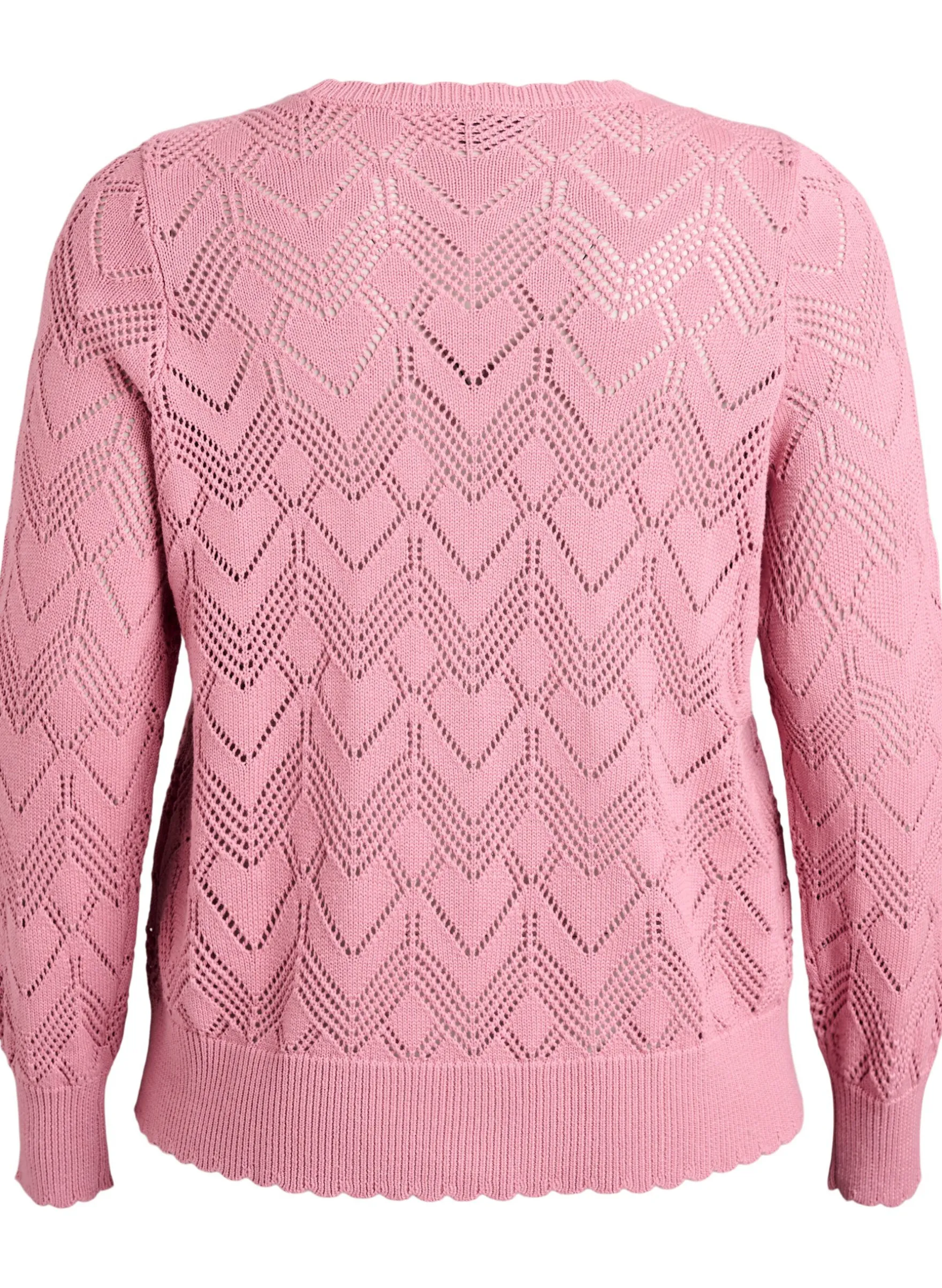 Gemusterte Strickbluse mit welligem Rand und Rundhalsausschnitt